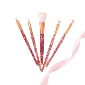 Private Label Shiny Synthetic Fibre Flat & Fan Face Brushes 5 Piece Travel Size Concealer Compatible Makeup Brush Set