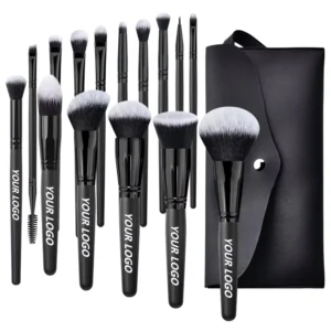 Private Logo 15pcs Makeup Brush Set Black Eye Face Foundation Makeup Tools Wood Handle Professional Makeup Brushes