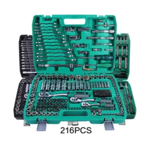 Professional 216pcs Carbon Steel Hand CR V Car Repair Toolbox Set 72Teeth Ratchet Wrench Portable Durable Hard Case