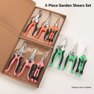 Professional 3 Piece DIY Garden Pruning Shears Set Heavy Duty Stainless Steel Bypass Pruners Plastic for Commercial Gardening