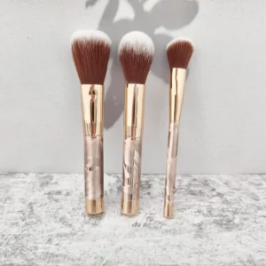 Professional 3-Piece Foundation Powder Blush Concealer Highlighter Cosmetic Brush Set Gold Premium Synthetic Hair Face Brush