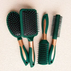 Professional 4Pcs Curly Plastic Detangling Hairbrush Set Green for Women