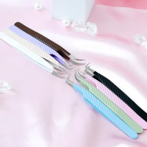 Professional 75 Degree Bend Eyelash Tweezers Fiber Tips for Grip and Non slip Hold on 0.03mm Lash Extension Tweezer