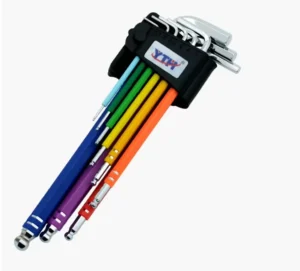 Professional 9pcs Dual Color Ball End Hex Key Set Long Arm Allen Wrench Kit High Hardness CRV Steel with Storage Clip