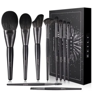 Professional Black Luxury Makeup Brush Set 10pcs Soft Vegan Hair Powder Brush Face Eye Brushes Kit Custom Logo