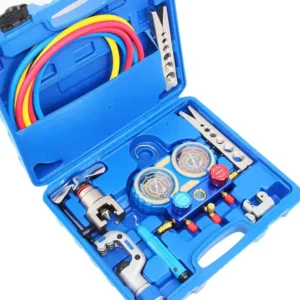 Professional HVAC Tool Kit with Flaring Tool Manifold Gauge Set Pipe Cutter Deburring Reamer for Air Conditioning Repair