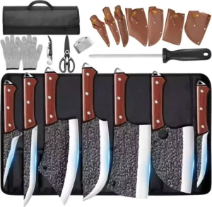Professional Handmade Forged 14 Pcs Sets of Butcher Knives Kitchen Suitable for Barbecue and Outdoor Camping with Bags