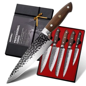 Professional Handmade Forged Cooking Knife Set 5 Pcs Kitchen Chef Santoku Utility Knife Set