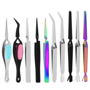 Professional High Quality Silver Nail Art Tweezers Curved Stainless Steel Nail Tweezers X Style Tweezers
