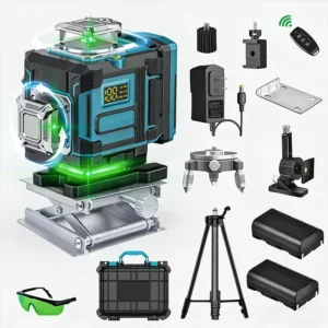 Professional Industrial Green Beam 360 Degree Cross Line Laser Level 16 Dots 2mm Line 2 Battery Pack DIY Grade 25M Self Leveling