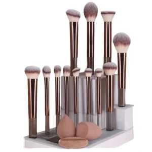 Professional Large Combination Eye Shadow Blush Makeup Brush Set Synthetic Fibre Bristles Metal Handle 12 Piece for Face Eyes
