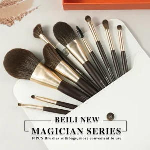 Professional Makeup Artist Brush Set 10-Piece Synthetic Hair Wood Handle Kit for Face & Eyes