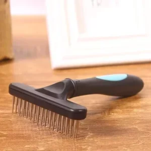 Professional Pet Grooming Rake Double Row Pins Stainless Steel Pet Brush for Shedding Matted Loose Hair Knots for Dog Cat