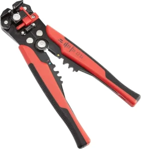 Professional Self Adjusting Wire Strippers Crimper Tool Black Red with Soft Grip Carbon Steel Plastic Handle