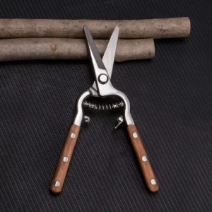 Pruning Shears Garden Scissors for Thick Branch Fruit Tree Flower Trimming Solid Wood Handle Brown