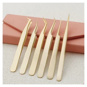 Quality Custom logo Stainless Steel Makeup Tools Non slip Slanted Tip Lash Eyelash Tweezers