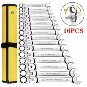 Ratcheting Combination Wrench Set 6 22mm Metric Flex Head Ratcheting Wrench Chrome Vanadium Steel Spanner with Bag