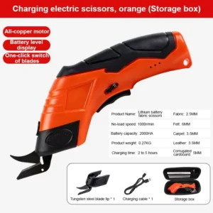 Rechargeable Cordless Handheld Electric Scissors Brushless DC Motor Ambidextrous Alloy Steel 6mm Cutting Capacity 1000 Shears
