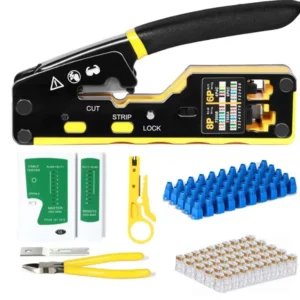 Rj45 Pass Through Crimp Tool with 8P 6P Ethernet Wire Crimper for Cat6 Cat6A Cat5 Cat5e Gift for Network Admins