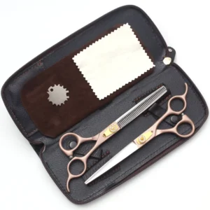 Rose Gold 2Pcs Professional Hair Cutting & Thinning Shears Set 5.5/6/7 Inch with Leather Case for Salon Barber High Quality 9105