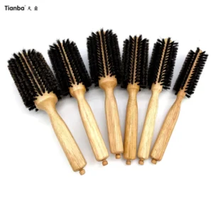 Round Wooden Pure Boar Bristle Hair Brush for Smooth and Shiny Hair