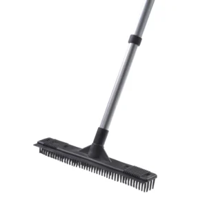 Rubber Floor Broom Carpet Rake Rubber Brush Broom with Soft Squeegee Adjustable Long Handle Pet Hair Removal Broom for Household