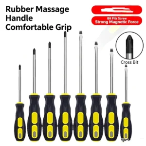 Rubber Handle Magnetic Dual Purpose Screwdriver Household Multifunctional Flat Cross Screwdriver Bit