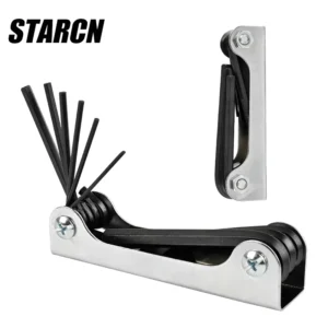 STARCN Alloy Steel Complete 8 in 1 Imperial Size Hex Allen Wrench Set Compound Torx Wrench Set Fold up Hex Allen Key Set