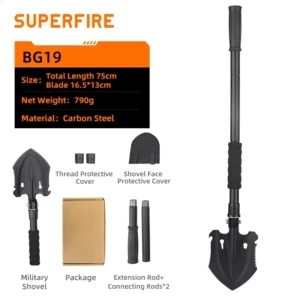 SUPERFIRE Outdoor Tactical Folding Survival Camping Shovel Multifunctional Spade for Hiking Wilderness Emergency Situations