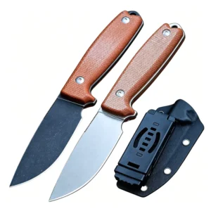Santvik 14C28N Steel Bushcraft Knife Linen Micarta Handle Hunting Knife with CNC Machined Blade Custom Kydex Sheath
