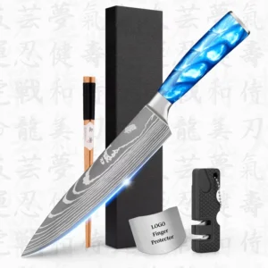 Sapphire Blue Resin Handle 8 Inch 67 Layers VG10 Japanese Luxury Kitchen Knives Damascus Steel Chefs Knives With Box