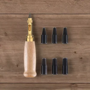 Screw Punch and Wood Handle Belt Hole Puncher Adjustable Leather Hole Punch Tool