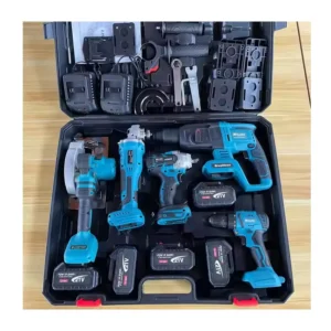 Set of 16 Pcs Power Tools Kits Rechargeable Lithium Brushless Electric Angle Grinder Cordless Wrench Toolbox Tool