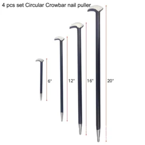 Set of 4pcs Steel Heat Treated 6″ 12″ 16″ 20″ Round Rod Crowbar Pry Bar Nail Lifter for Wrecking and Demolition DIY Grade