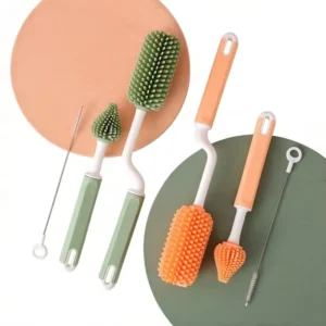 Silicone Baby Bottle Cleaner Brush Set 360 Degree Cleaning Brush for Nipple Straw Portable Bottle Brush