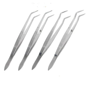 Single Double Bend Dental Tweezers Stainless Steel Inspection Tools with Cotton Ball Clips Thickened Oral Positioning