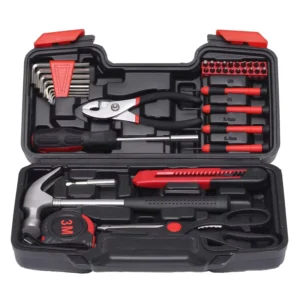 Small Basic Household Tool Set with Plastic Toolbox Suitable for Home Use and Multiple Purposes