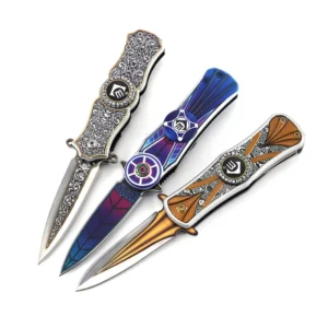 Small Folding Pocket Knife Handmade 3D Printed Cold Stainless Steel Bowie Knife for EDC Camping