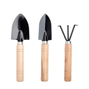Small Iron Wood Grip Shovel Rake Spade 3-Piece Mini Garden Tool Set for Succulents OEM Customizable