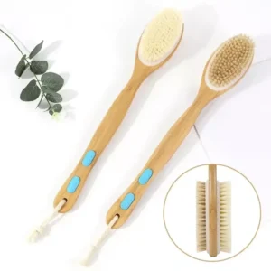 Soft Bristle Bath Brushes Scrubbers with Long Wooden Handle for Wet or Dry Body Brushing