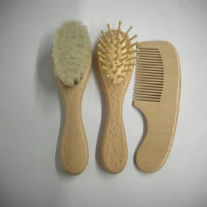 Soft Natural Wool Baby Brush Beech Wood Handle Grooming Tool for Infant Daily Hair Care