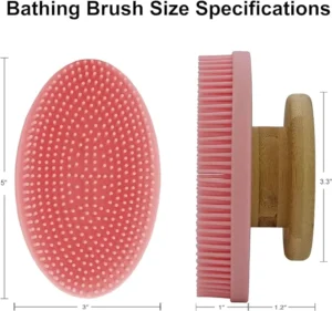 Soft Silicone Body Scrubber Shower Brush Non Slip Bamboo Handle Silicone Loofah