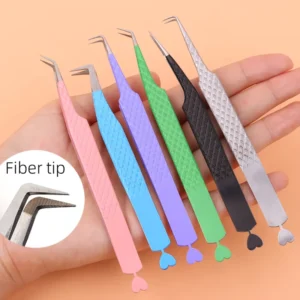 Stainless Steel 45 90 Degree Diamond Fiber Grip Eyelash Tweezers Fiber Tip Tweezers