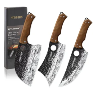 Stainless Steel Blade Butcher Knife Set Hand Forged with Ergonomic Wooden Handle
