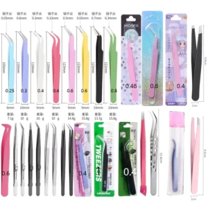 Stainless Steel Colored Straight + Curved Tweezers for Rhinestones Picking DIY Tweezer Tool