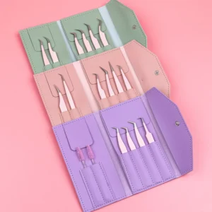 Stainless Steel Durable Handmade Eyelash Tweezers with Eyelash Curler and Pointed Tip for Eyebrow Use