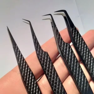 Stainless Steel Fiber Tip All Black Volume Eyelash Extension Tweezers Manufacturer Lash Tweezers
