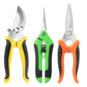 Stainless Steel Floral Gardening Shears Set Tree Branch Fruit Picking Pruning Curved and Straight Shears with Plastic Handle