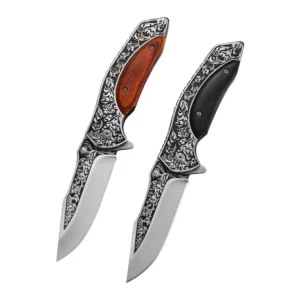 Stainless Steel Folding Knife Wooden Handle High Hardness Carving Knife Multi-Use for Camping Survival Outdoor