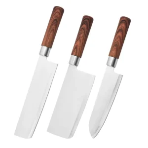Stainless Steel Handmade Kitchen Knife Set Beech Wood Handles Extra Sharp Blades High Polish Finish for Meat Vegetable Fruit